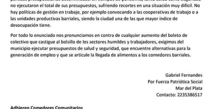 ORGANIZACIONES SOCIALES MANIFIESTAN SU DESCONTENTO SOBRE LA POSTURA OFICIA LISTA DE AUMENTAR EL BOLETO ” FUERZA PATRIOTICA SOCIAL”