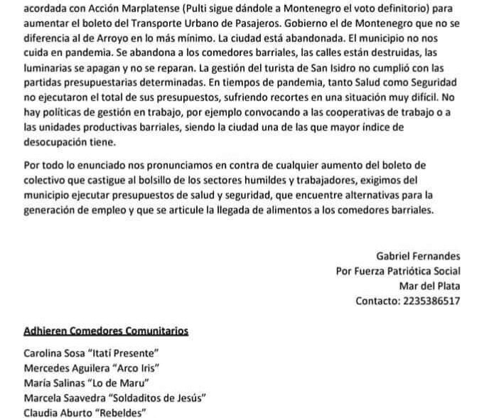 ORGANIZACIONES SOCIALES MANIFIESTAN SU DESCONTENTO SOBRE LA POSTURA OFICIA LISTA DE AUMENTAR EL BOLETO ” FUERZA PATRIOTICA SOCIAL”