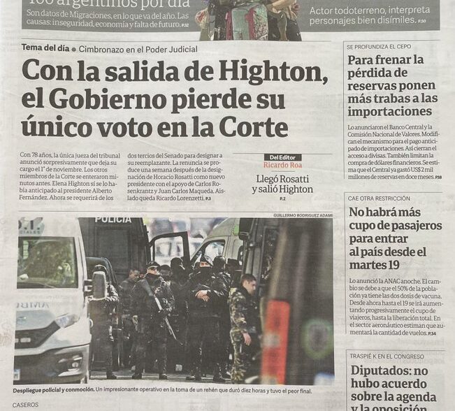 06/10/2021 10:47 – LA COMPOSICIÓN DE LA CORTE SUPREMA  Alberto Fernández cuestionó la tapa de Clarín sobre la renuncia de Highton de Nolasco